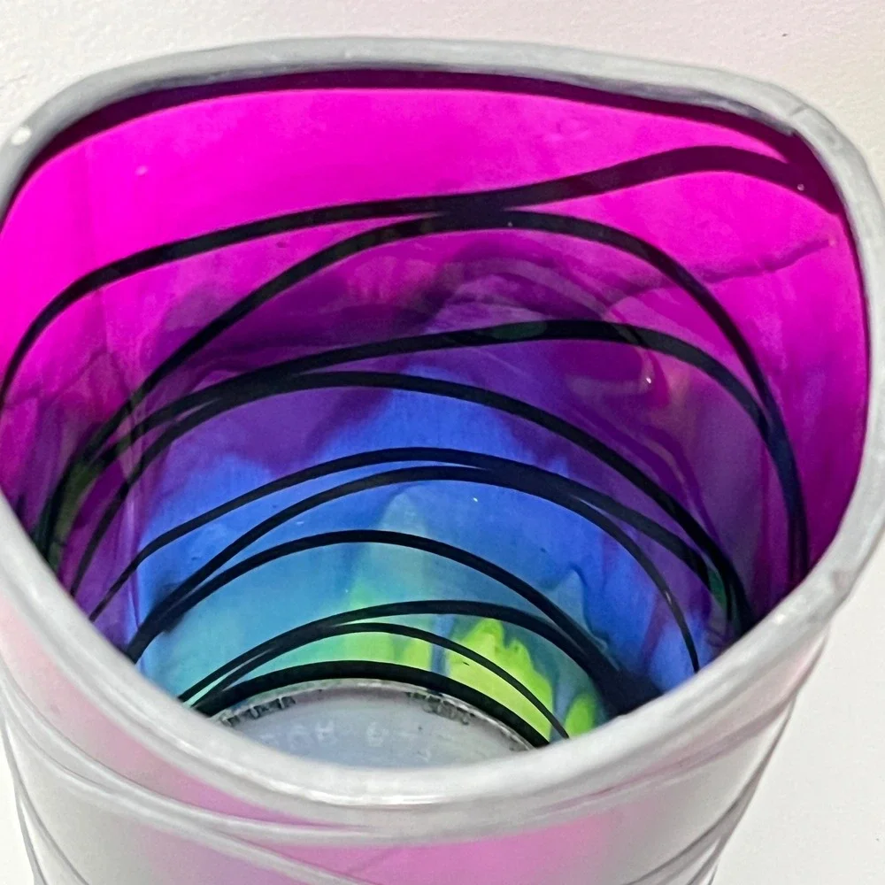Vintage Art Glass Vase Multicolor Hand Painted Ombre Upcycled Scotland 10